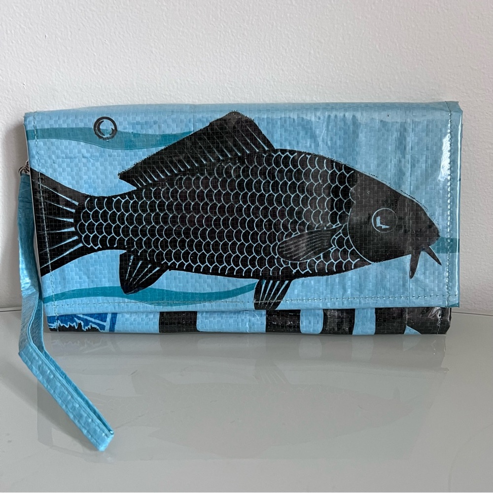 Blue Fish Print Wristlet Clutch